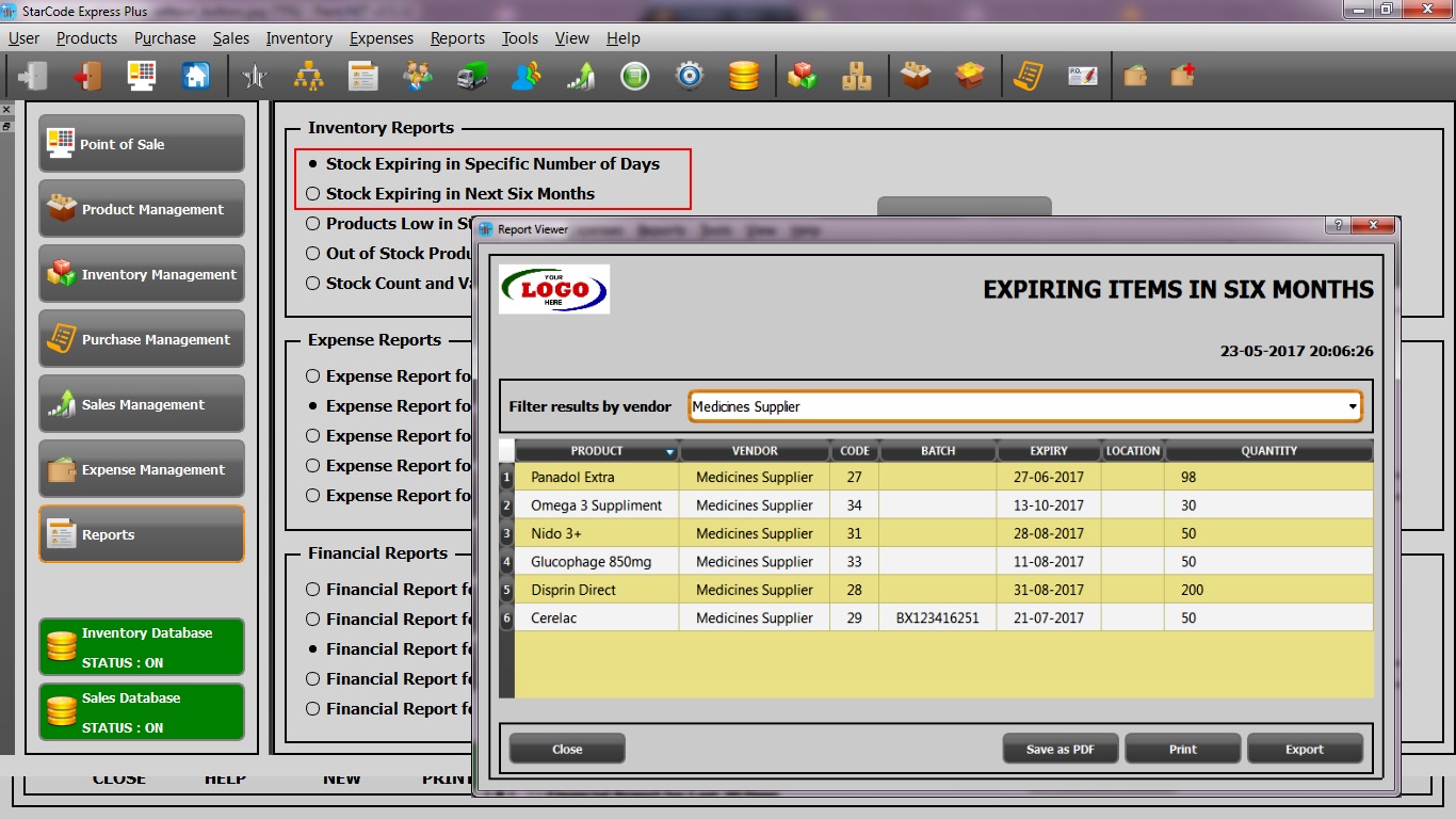 out of stock and expiry report