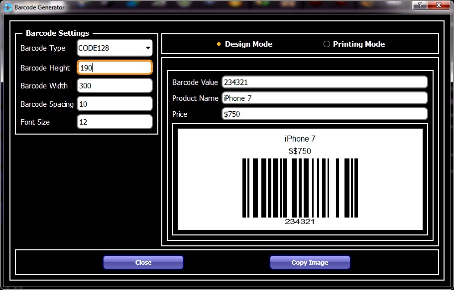 Barcode label generator for mobile and electronics store